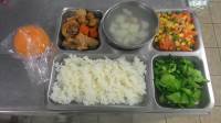 107.1.17午餐  白米飯、油腐燜雞、肉末四寶、炒刈菜、豆薯龍骨湯