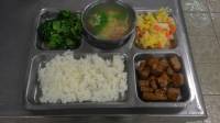 107.1.18 午餐  白米飯、蜜汁干丁、黃金高麗、炒油菜、青菜蛋花湯