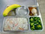 107.11.28午餐  白飯、蔬菜鹹粥、茶葉蛋、炒刈菜、香蕉
