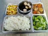 108.2.23 午餐  白飯、日式照燒雞、芹香干片、炒小白菜、紫菜貢丸湯