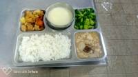 108.11.21午餐  白飯、豉汁燒肉、家常豆腐、炒青江菜、南瓜濃湯
